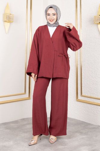 Yan Bağlamalı Kimono Takım TSD250200 Bordo 