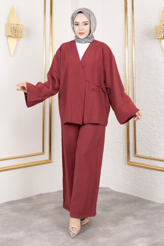 Yan Bağlamalı Kimono Takım TSD250200 Bordo - 3