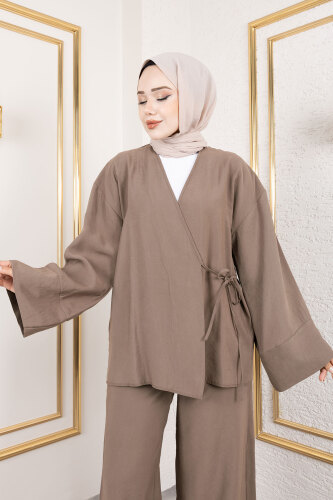 Yan Bağlamalı Kimono Takım TSD250200 Kahverengi - 2
