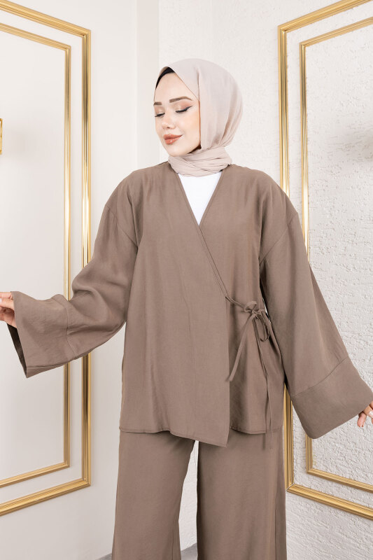 Yan Bağlamalı Kimono Takım TSD250200 Kahverengi - 2