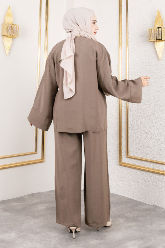 Yan Bağlamalı Kimono Takım TSD250200 Kahverengi - 5