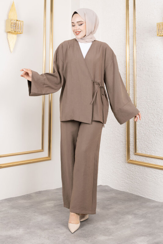 Yan Bağlamalı Kimono Takım TSD250200 Kahverengi - 3