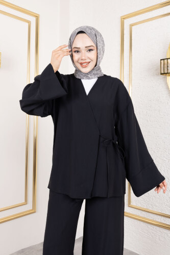 Yan Bağlamalı Kimono Takım TSD250200 Siyah - 2