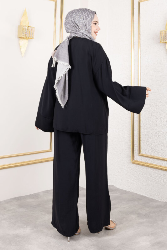 Yan Bağlamalı Kimono Takım TSD250200 Siyah - 5