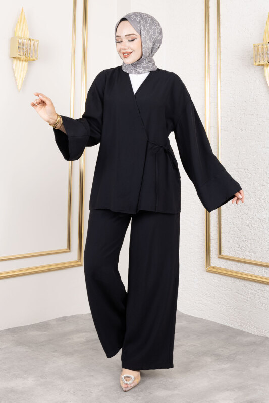 Yan Bağlamalı Kimono Takım TSD250200 Siyah - 4