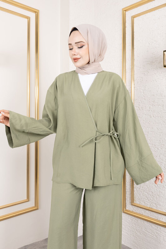 Yan Bağlamalı Kimono Takım TSD250200 Yeşil - 2