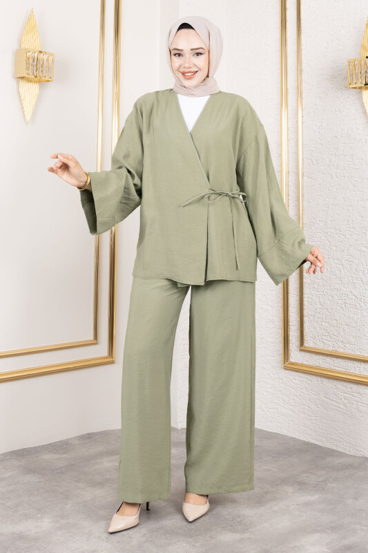 Yan Bağlamalı Kimono Takım TSD250200 Yeşil - 3