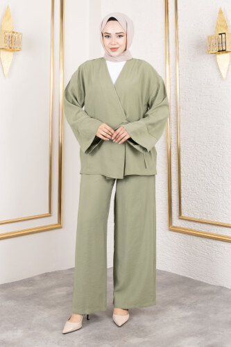 Yan Bağlamalı Kimono Takım TSD250200 Yeşil - 4