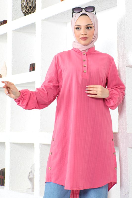 Yanları Düğmeli Tunik TSD230110 Pembe - 4