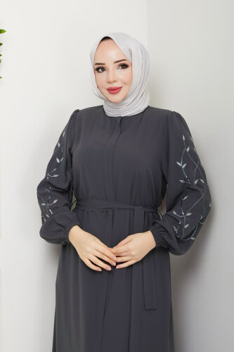 Yaprak Desenli Ferace TSD250153 Antrasit - 2