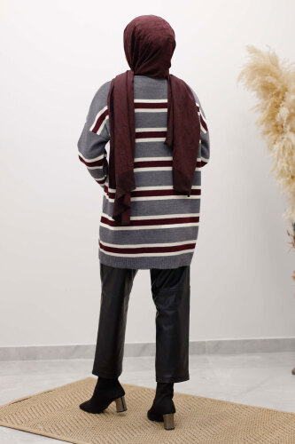 Yatay Çizgi Detaylı Triko Tunik TSD260108 Füme - 6