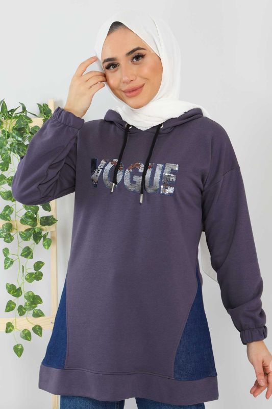 Yazı Detaylı Sweatshirt TSD220102 Füme - 2