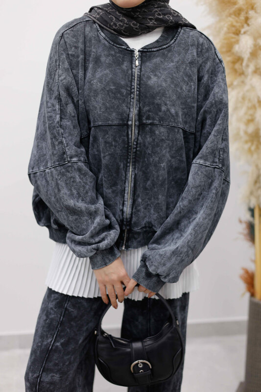 Yıkamalı Şardonlu Eşofman Takım TSD250260 Füme - 5