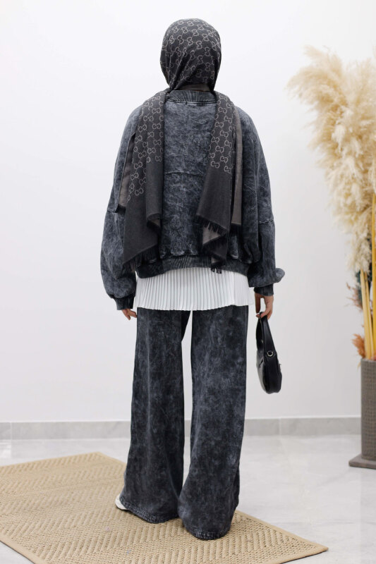 Yıkamalı Şardonlu Eşofman Takım TSD250260 Füme - 6