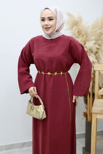 Yıldız Kemerli Elbise TSD260139 Fuşya - 2