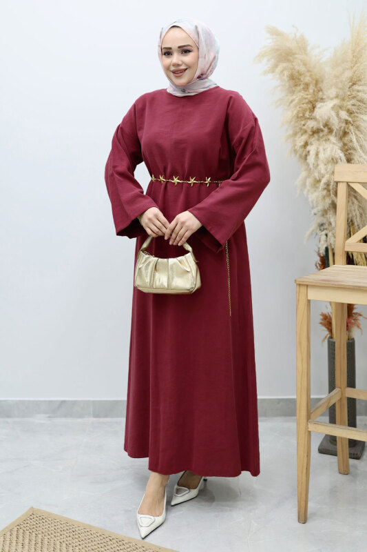 Yıldız Kemerli Elbise TSD260139 Fuşya - 3