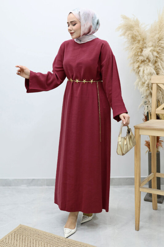 Yıldız Kemerli Elbise TSD260139 Fuşya - 5