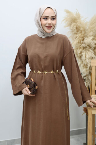 Yıldız Kemerli Elbise TSD260139 Kahverengi - 2