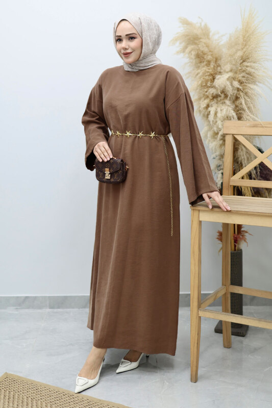 Yıldız Kemerli Elbise TSD260139 Kahverengi - 3