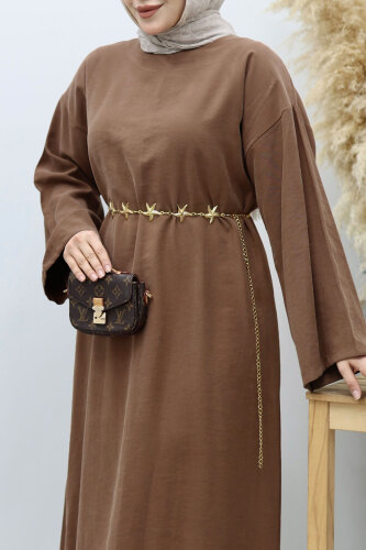 Yıldız Kemerli Elbise TSD260139 Kahverengi - 4