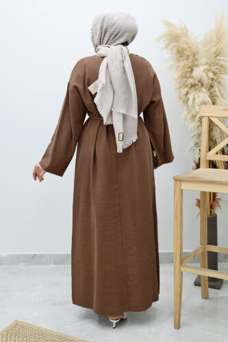 Yıldız Kemerli Elbise TSD260139 Kahverengi - 6