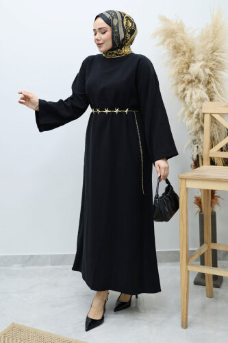 Yıldız Kemerli Elbise TSD260139 Siyah - 1