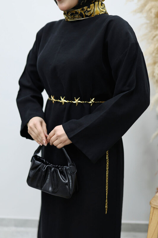 Yıldız Kemerli Elbise TSD260139 Siyah - 4