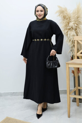 Yıldız Kemerli Elbise TSD260139 Siyah - 5