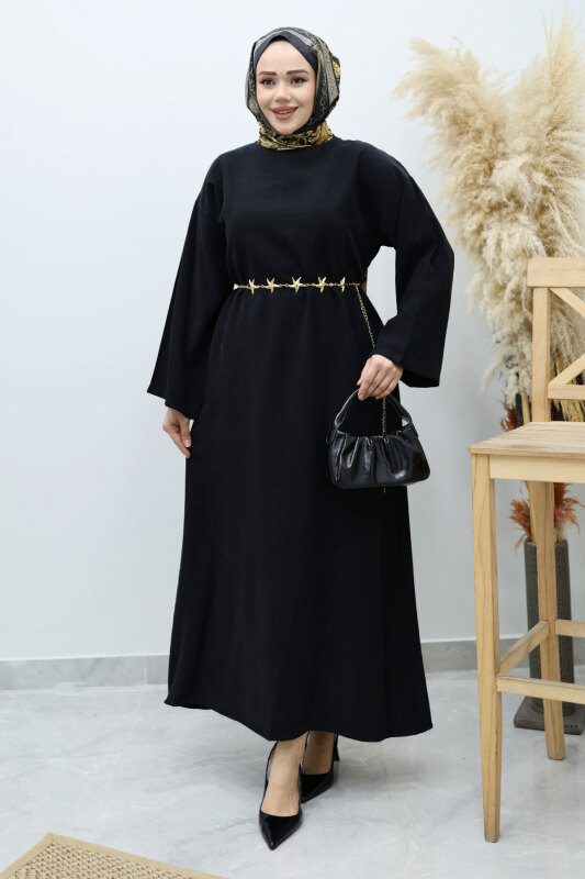 Yıldız Kemerli Elbise TSD260139 Siyah - 5