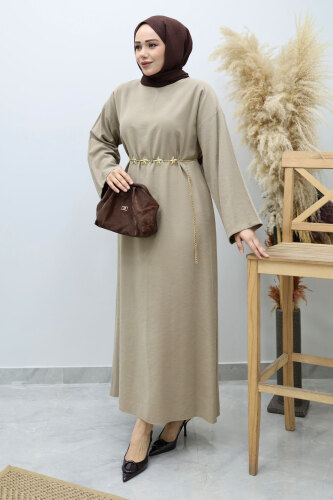 Yıldız Kemerli Elbise TSD260139 Vizon 