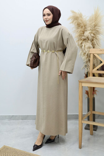 Yıldız Kemerli Elbise TSD260139 Vizon - 3