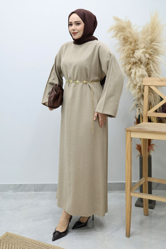 Yıldız Kemerli Elbise TSD260139 Vizon - 3