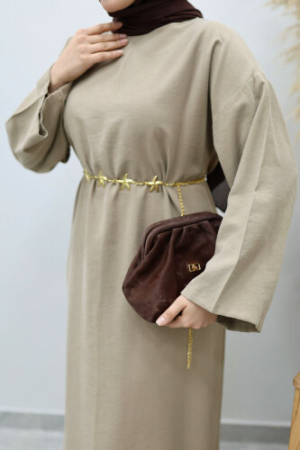 Yıldız Kemerli Elbise TSD260139 Vizon - 4