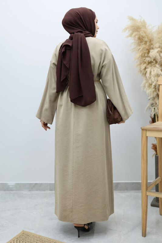 Yıldız Kemerli Elbise TSD260139 Vizon - 6