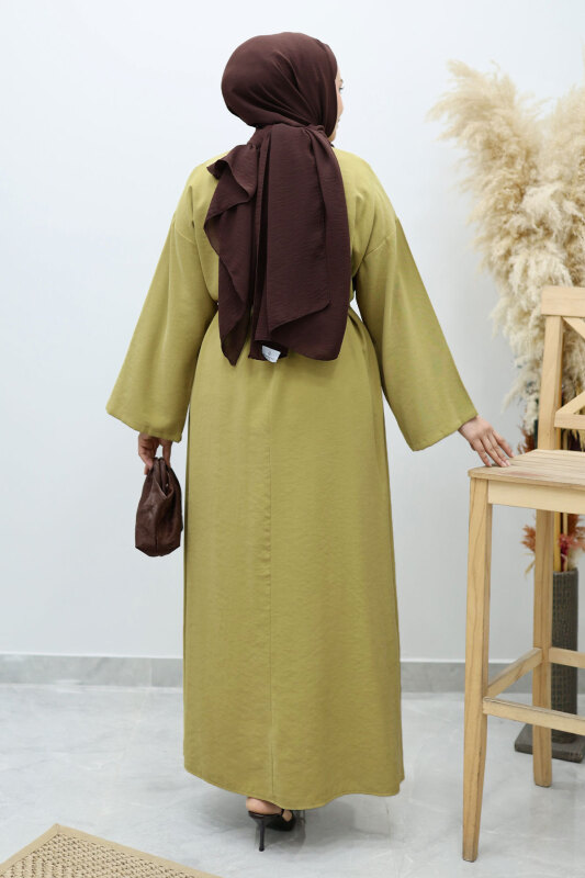Yıldız Kemerli Elbise TSD260139 Yağ Yeşili - 6