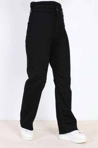 Yüksek Bel Bol Paça Kot Pantolon TSD231008 Siyah - 3