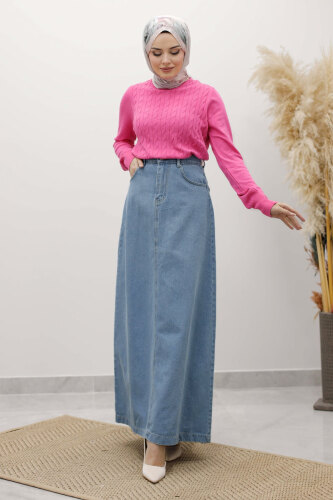 Yüksek Bel Kot Etek TSD260120 Açık Mavi - 1