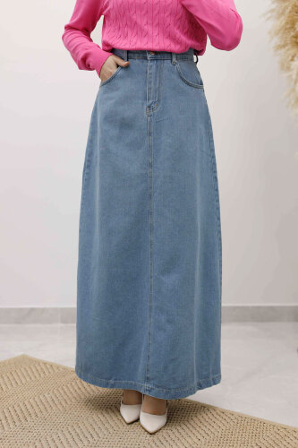 Yüksek Bel Kot Etek TSD260120 Açık Mavi - 2