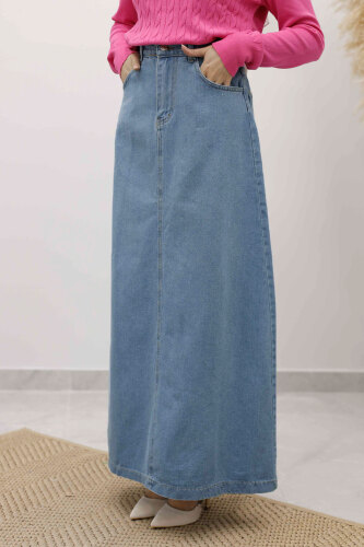 Yüksek Bel Kot Etek TSD260120 Açık Mavi - 4