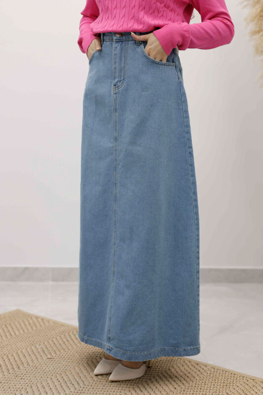 Yüksek Bel Kot Etek TSD260120 Açık Mavi - 4