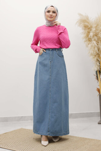Yüksek Bel Kot Etek TSD260120 Açık Mavi - 5