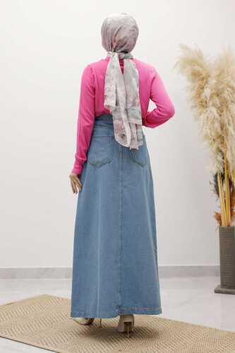 Yüksek Bel Kot Etek TSD260120 Açık Mavi - 6