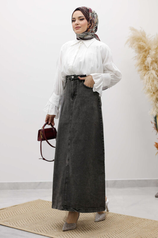 Yüksek Bel Kot Etek TSD260120 Antrasit - 3