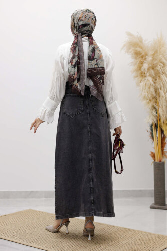 Yüksek Bel Kot Etek TSD260120 Antrasit - 6