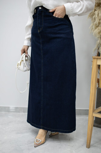 Yüksek Bel Kot Etek TSD260120 Koyu Mavi - 2
