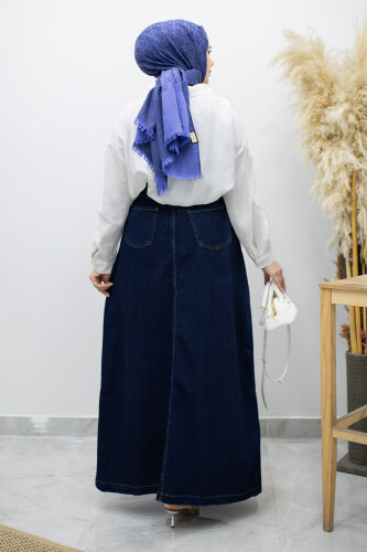 Yüksek Bel Kot Etek TSD260120 Koyu Mavi - 6