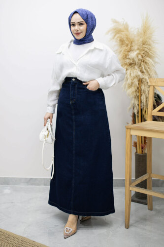 Yüksek Bel Kot Etek TSD260120 Koyu Mavi - 1