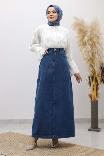Yüksek Bel Kot Etek TSD260120 Mavi - 3