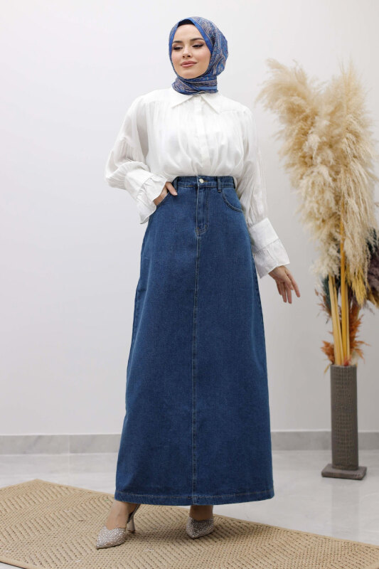 Yüksek Bel Kot Etek TSD260120 Mavi - 3