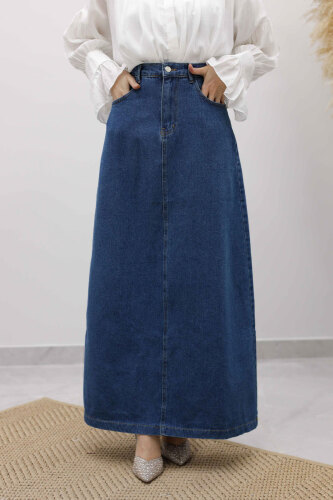 Yüksek Bel Kot Etek TSD260120 Mavi - 4